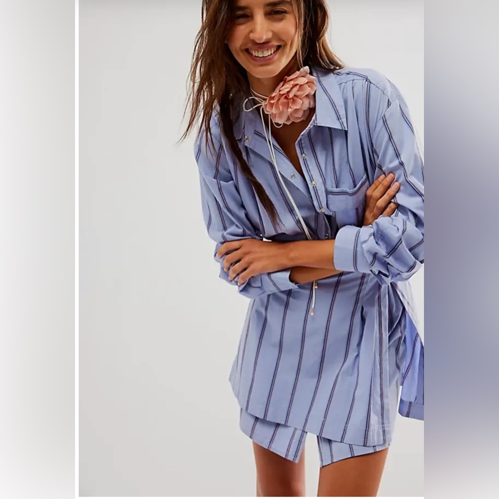 Free People High Vibrations Shirt Dress Blue Striped Women’s small